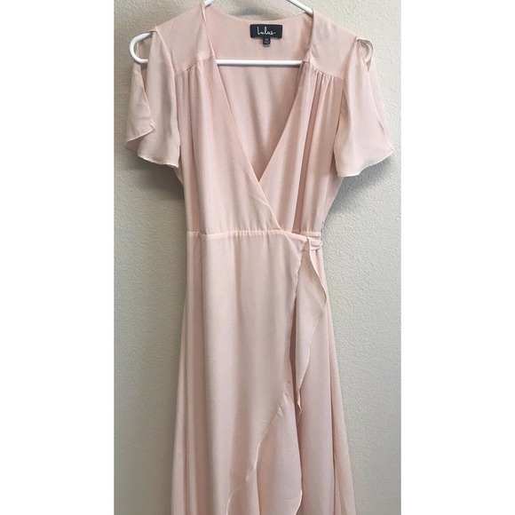Lulu's Maxi Dress Crescendo Blush Pink Wrap Size XS Slit - Picture 3 of 7
